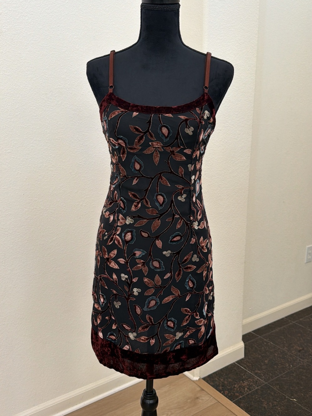 Y2K Velvet Floral Mini Dress Fall Size 4